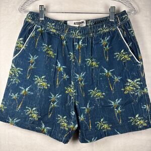 AussieBum Men’s Rivera Corduroy Shorts Tropical Small Palm Tree Blue 5” Beach